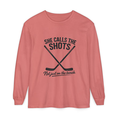 Female Hockey Coach Long Sleeve Shirt - She Calls the Shots, Sports Apparel, Gift for Athletes