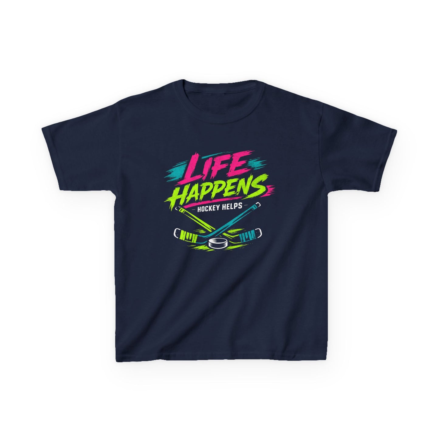 Kids Tee — "Life Happens, Hockey Helps"