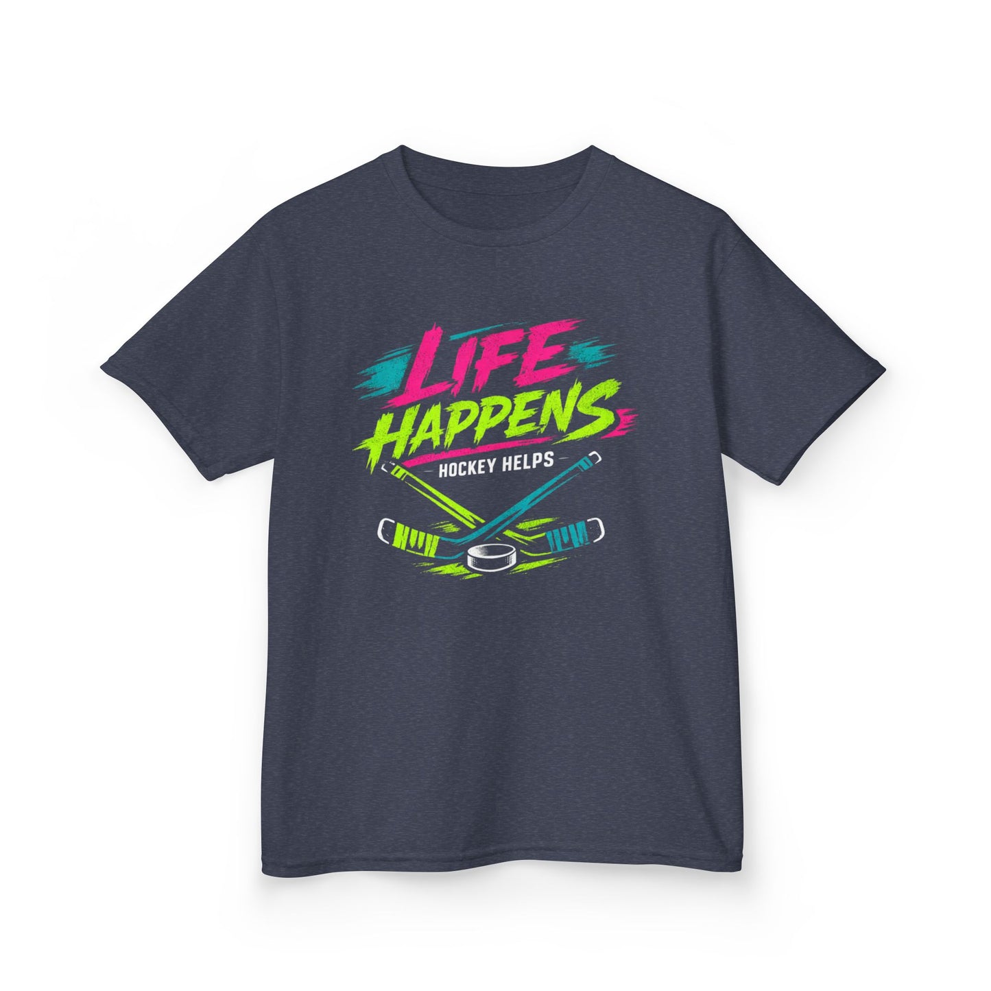 Kids Tee — "Life Happens, Hockey Helps"
