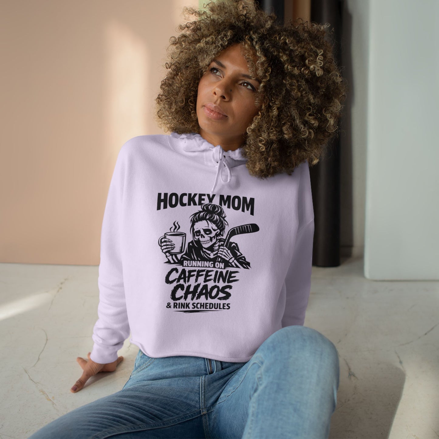 Hockey Mom Crop Hoodie Running on Caffeine, Chaos & Rink Schedules