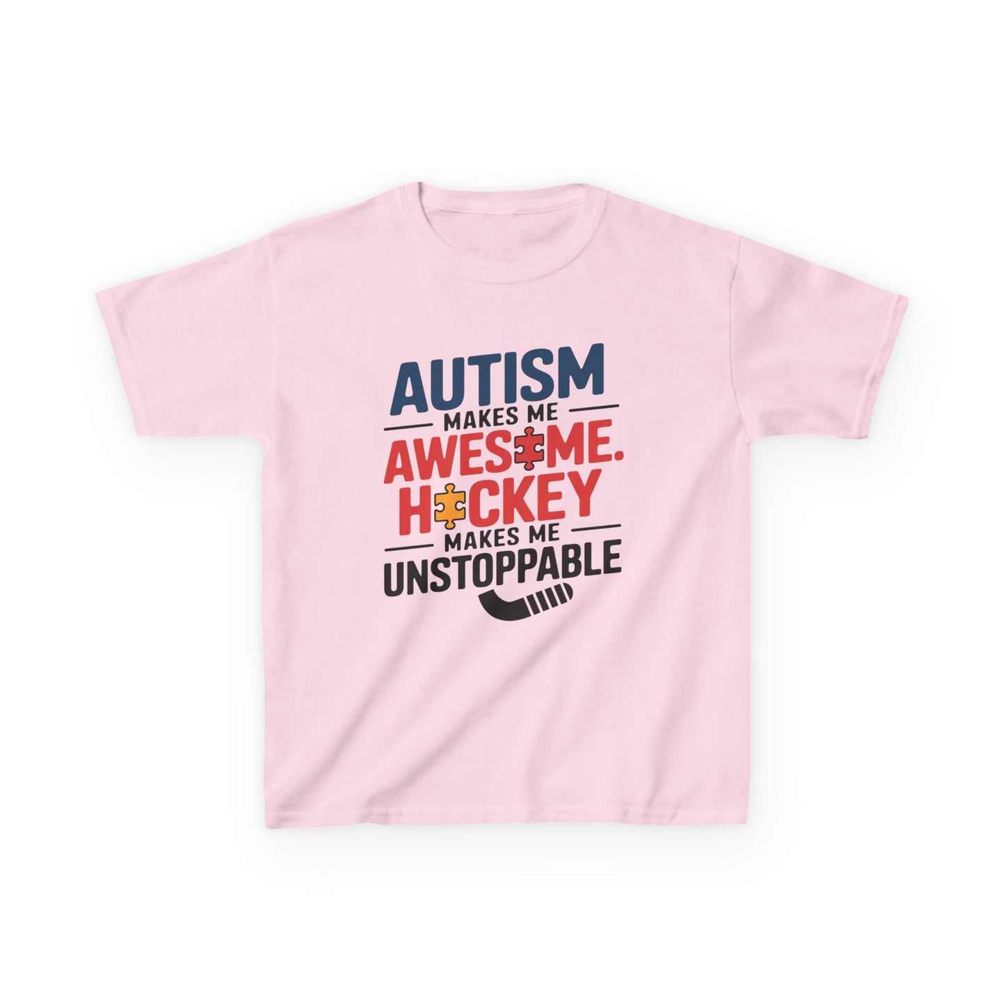 Kids Tee — "Autism Makes Me Awesome, Hockey Makes Me Unstoppable" Youth Hockey Awareness Shirt