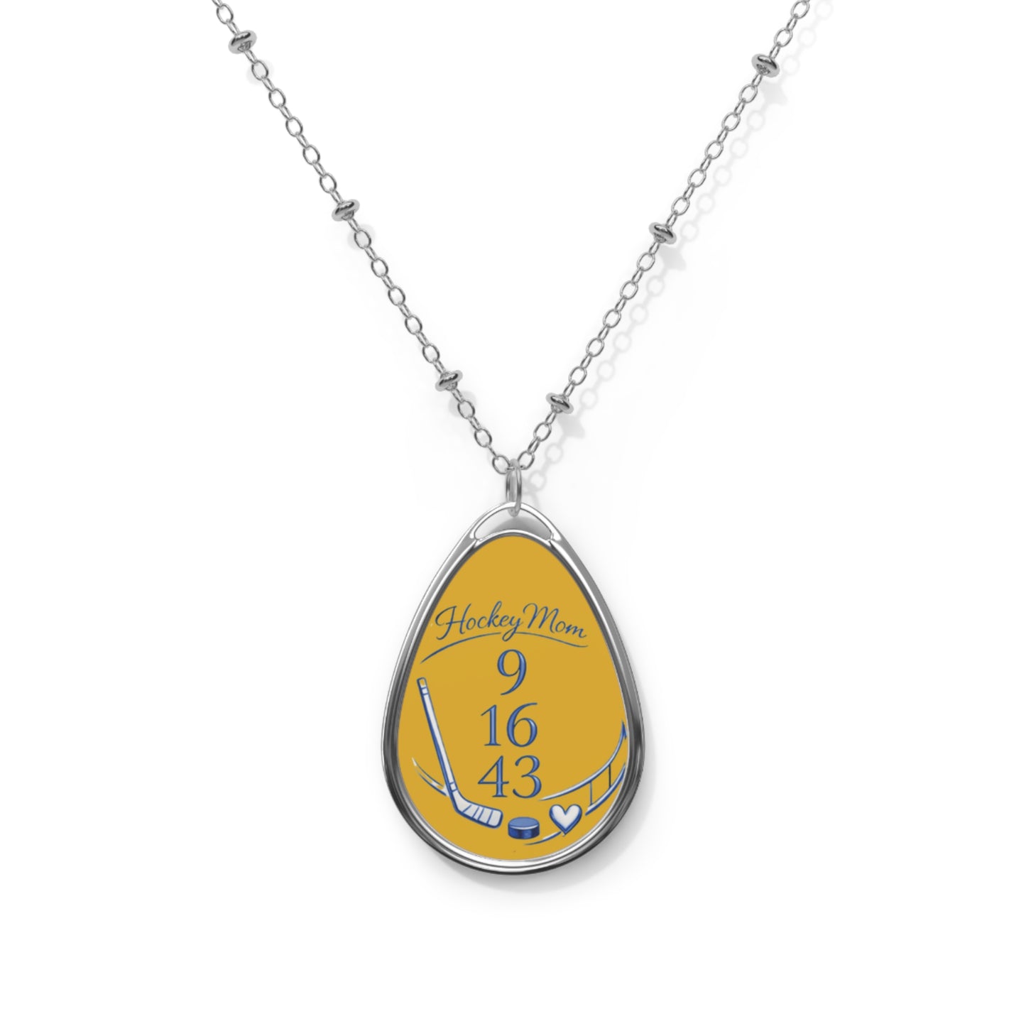 Hockey Mom Oval Pendant Necklace — Personalized Hockey Date/Numbers Design