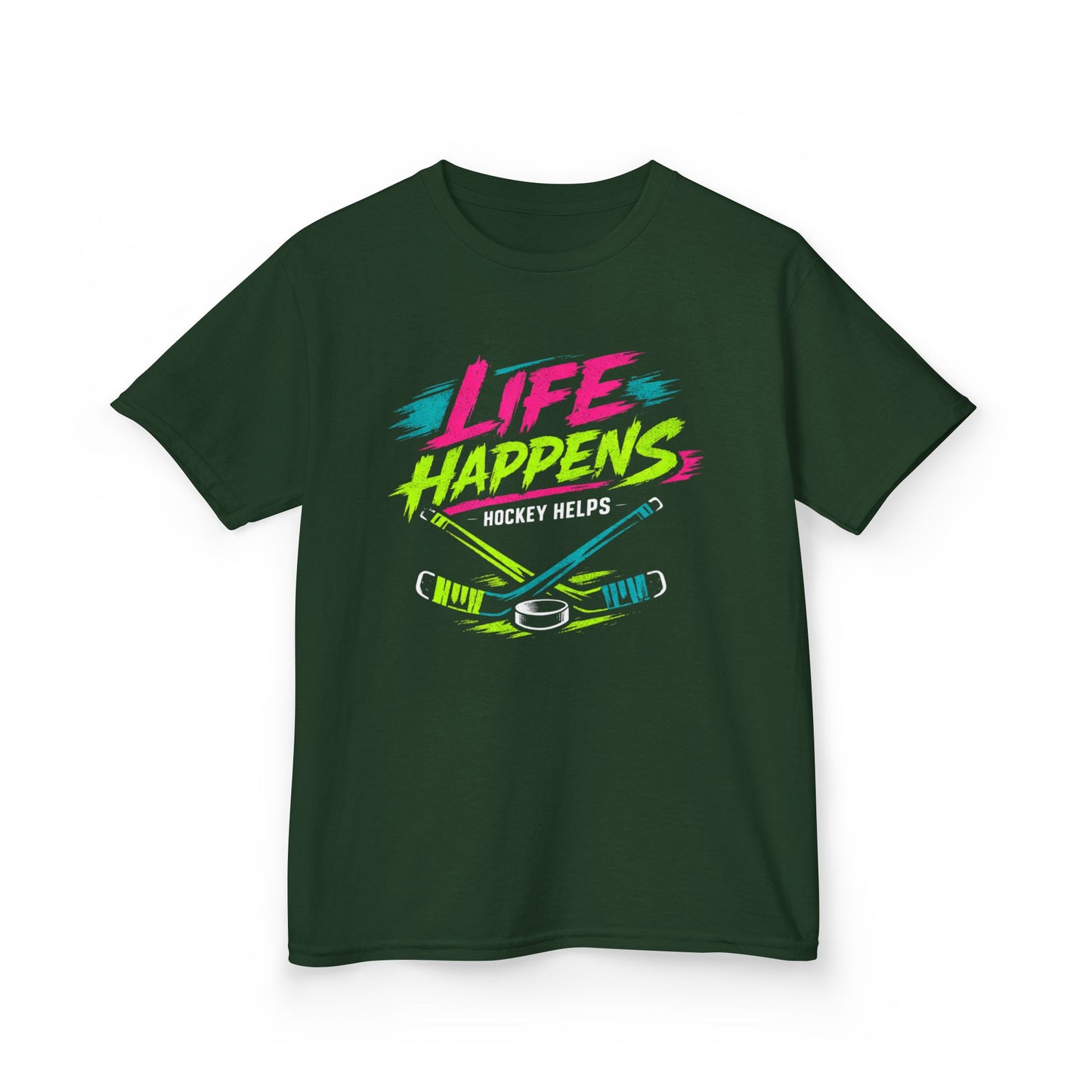 Kids Tee — "Life Happens, Hockey Helps"