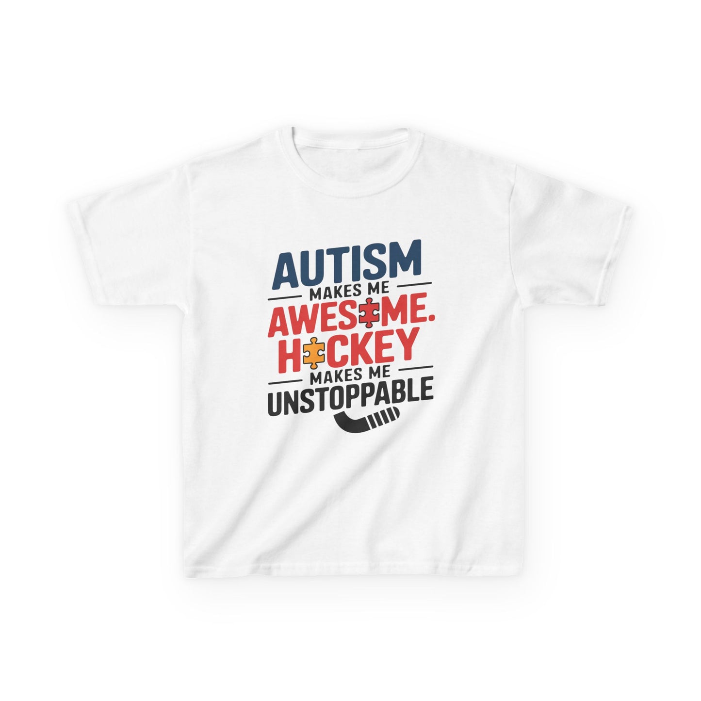 Kids Tee — "Autism Makes Me Awesome, Hockey Makes Me Unstoppable" Youth Hockey Awareness Shirt