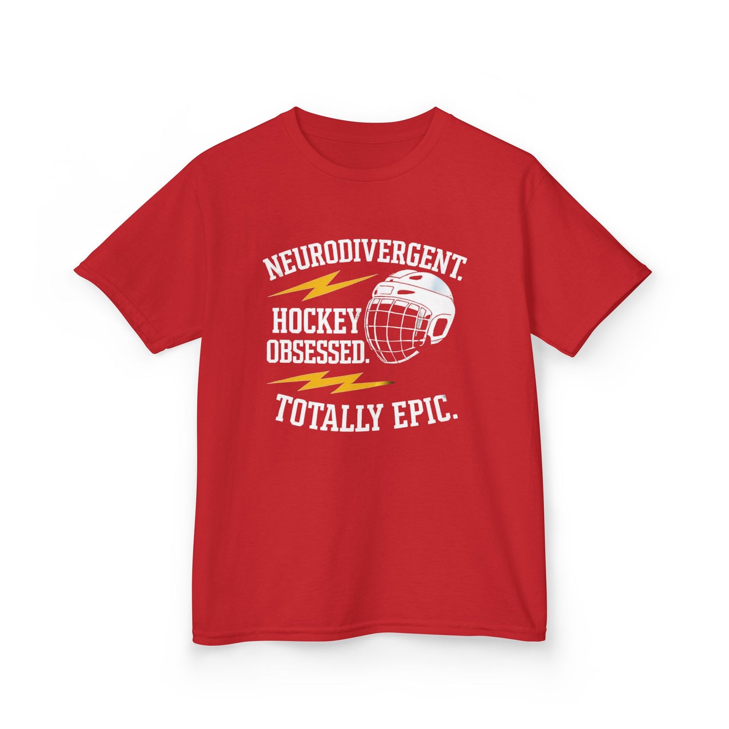 Kids Hockey T‑Shirt — "Neurodivergent Hockey Obsessed, Totally Epic"