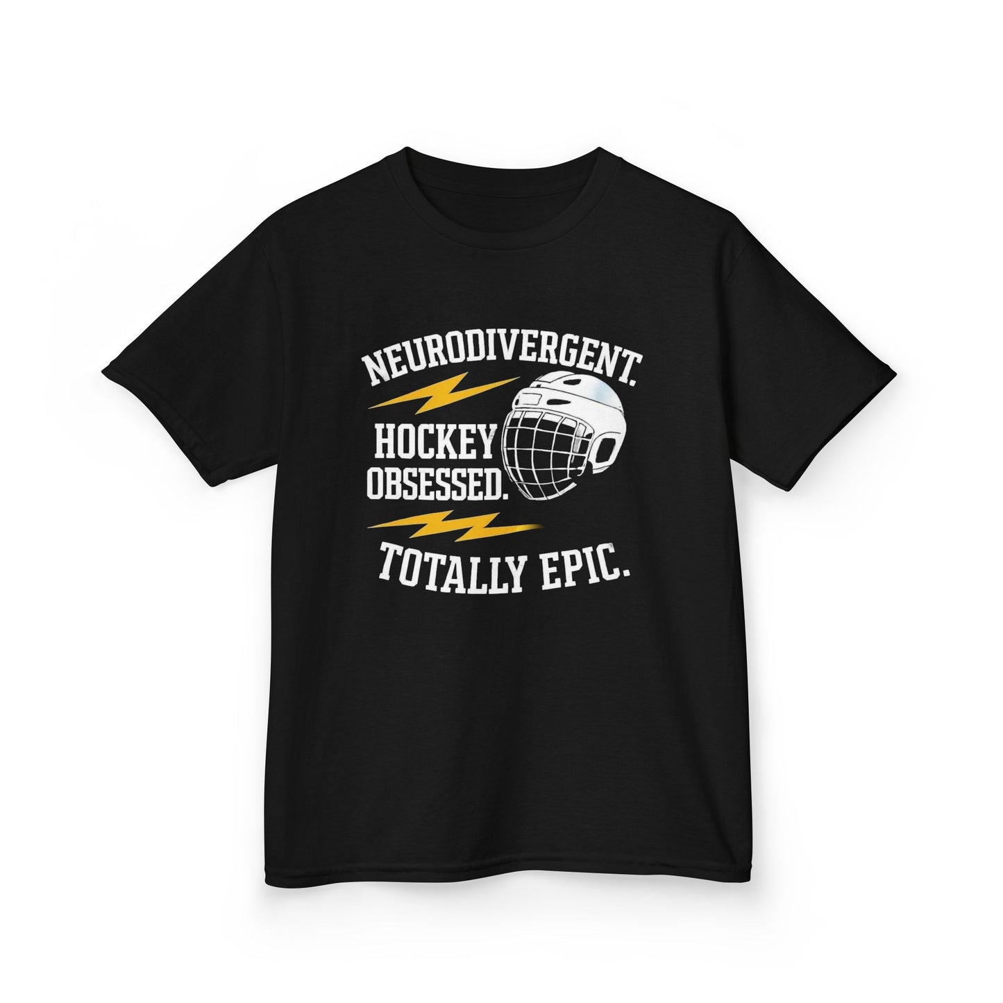 Kids Hockey T‑Shirt — "Neurodivergent Hockey Obsessed, Totally Epic"