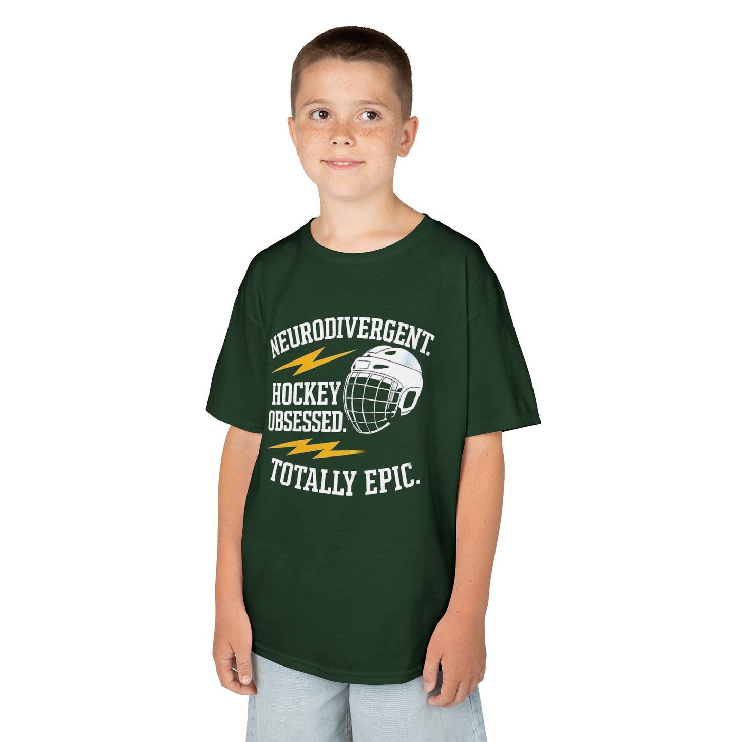 Kids Hockey T‑Shirt — "Neurodivergent Hockey Obsessed, Totally Epic"