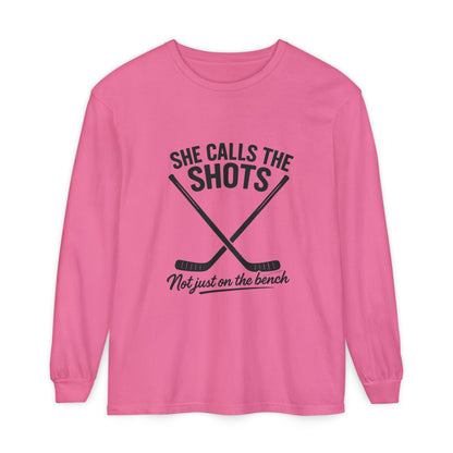 Female Hockey Coach Long Sleeve Shirt - She Calls the Shots, Sports Apparel, Gift for Athletes