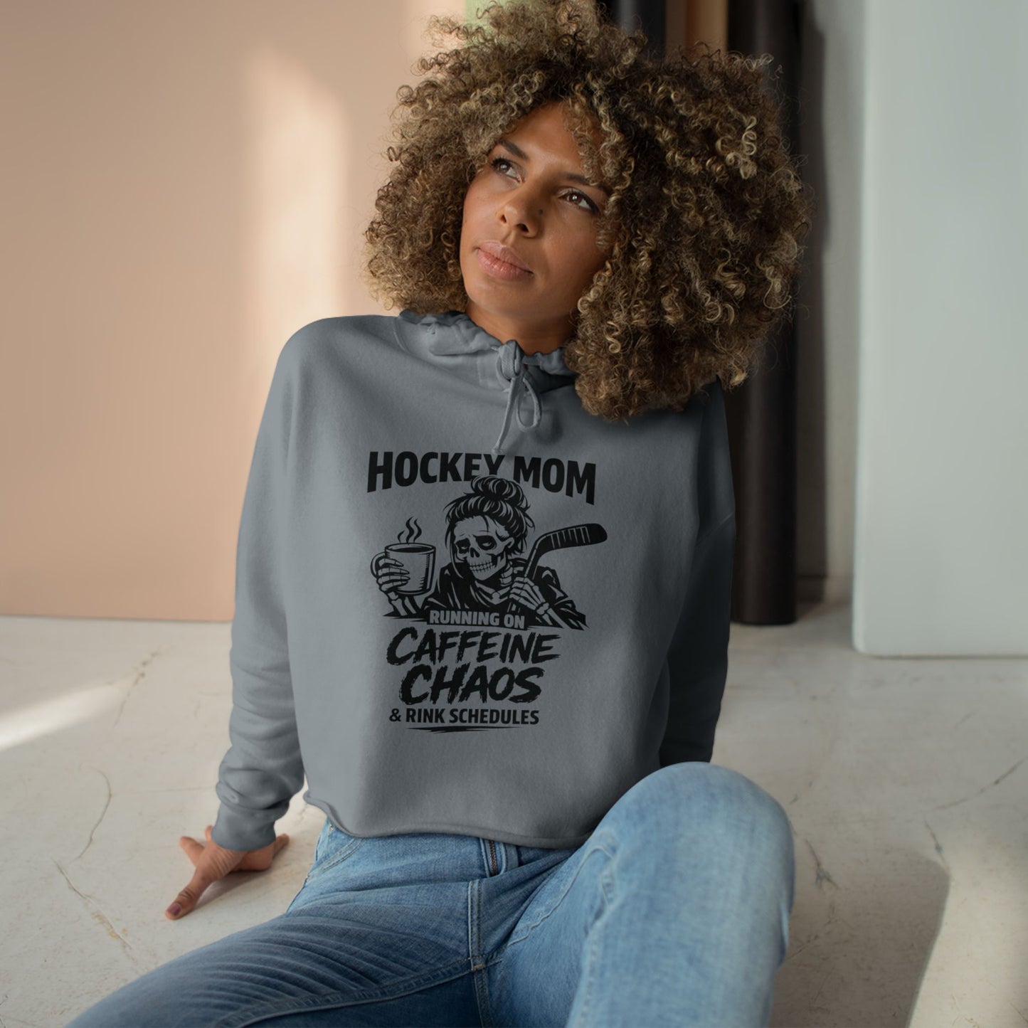 Hockey Mom Crop Hoodie Running on Caffeine, Chaos & Rink Schedules