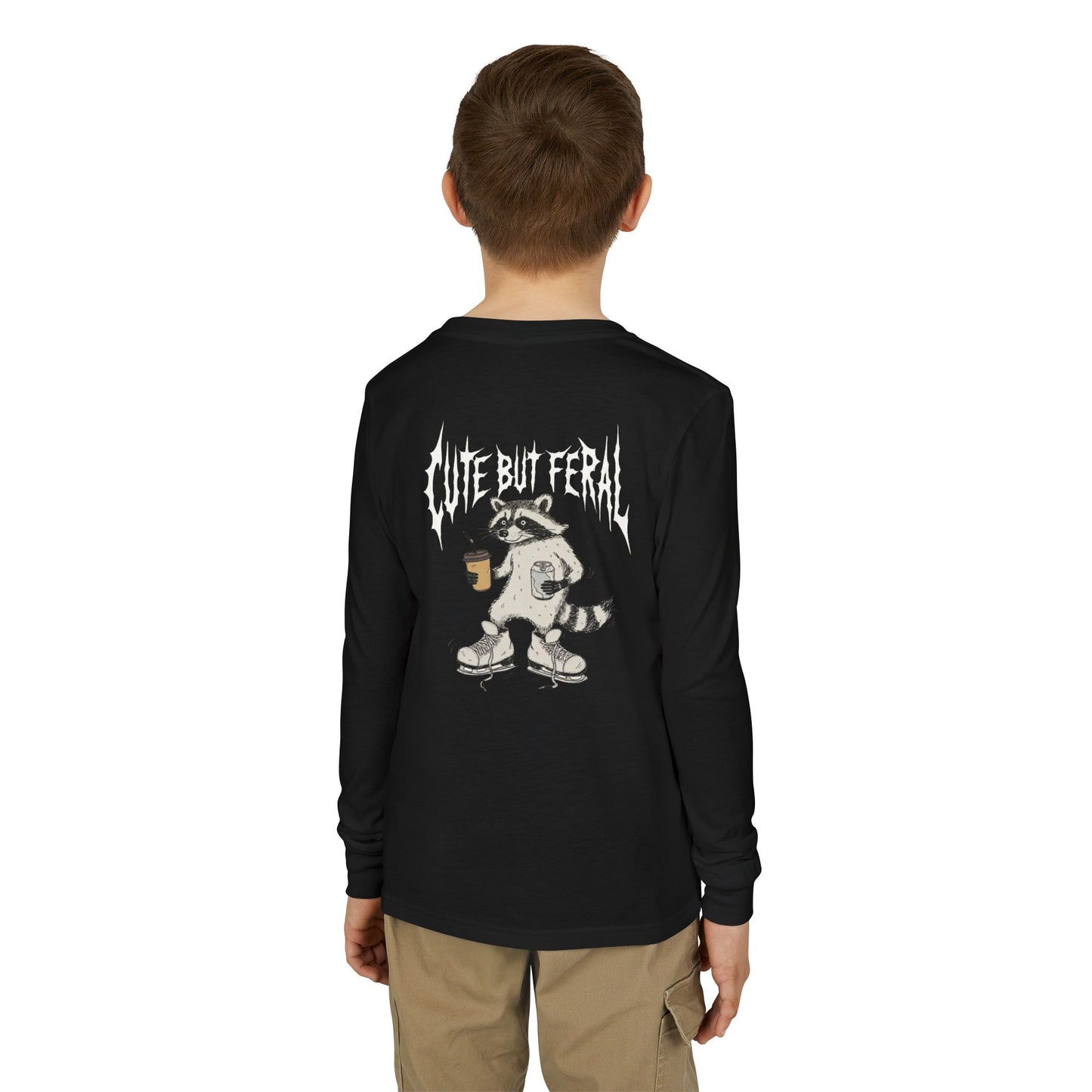Cute But Feral Youth Long Sleeve Tee — Youth Jersey Shirt with Raccoon Graphic