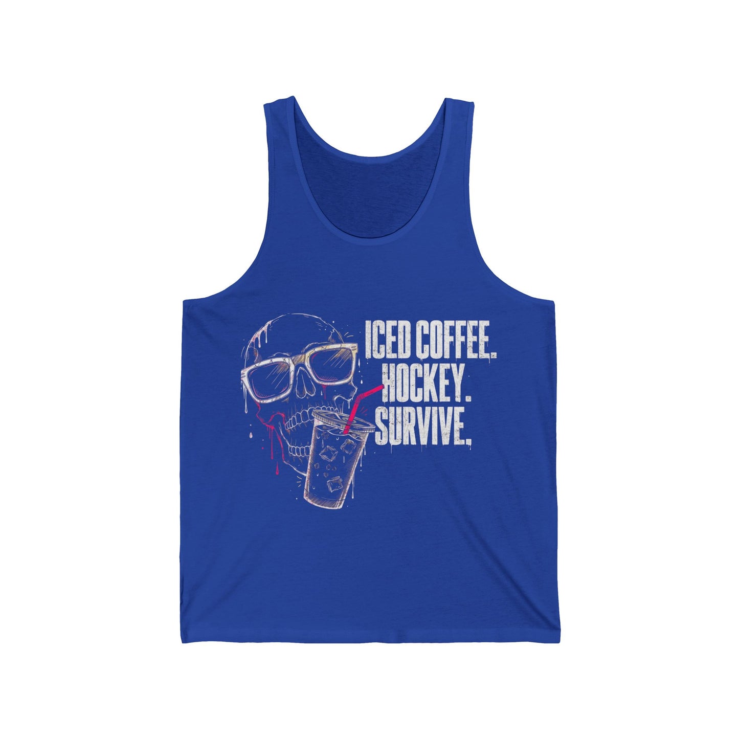 Iced Coffee. Hockey. Survive. Tank Top — Hockey Lover Graphic Tank