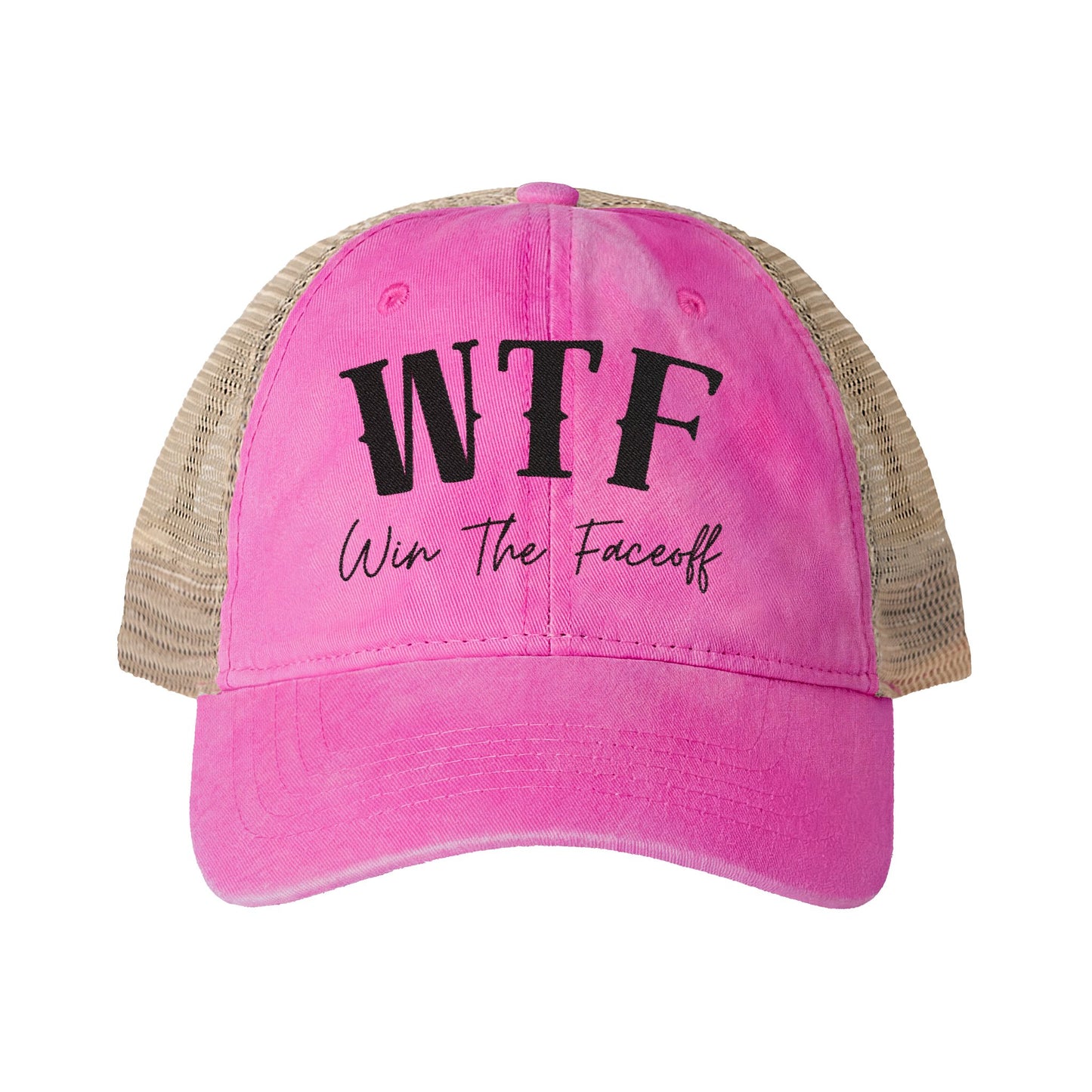 W T F Win The Faceoff Women's Washed Mesh-Back Cap