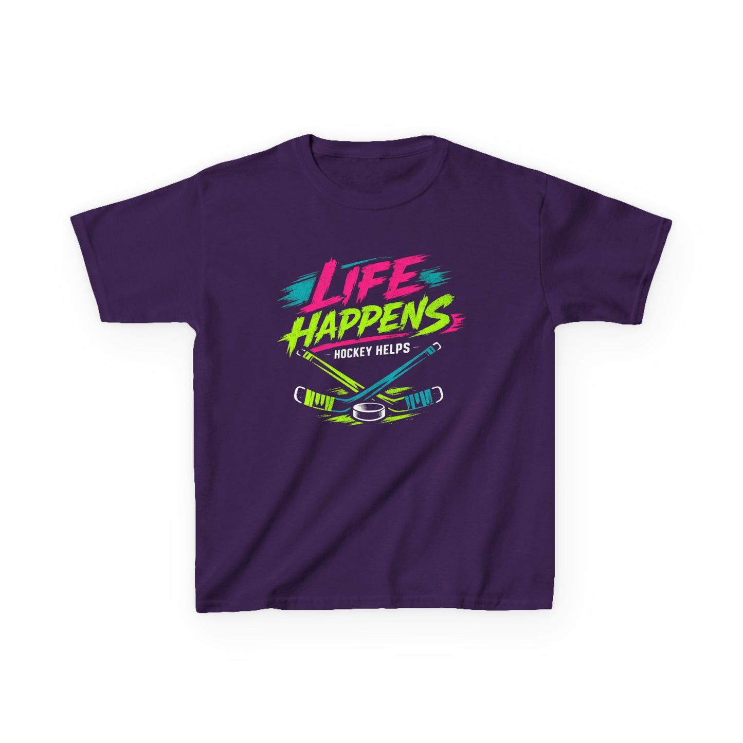 Kids Tee — "Life Happens, Hockey Helps"