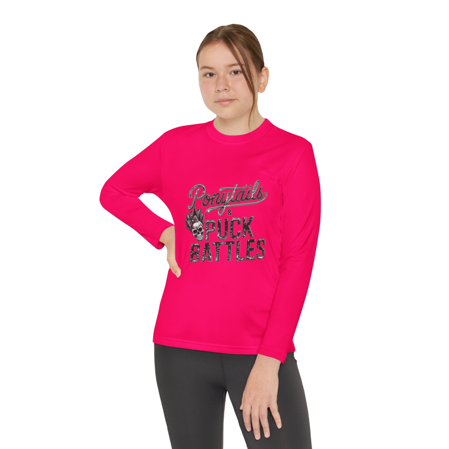 Ponytails & Puck Battles Youth Long Sleeve by Sport-Tek