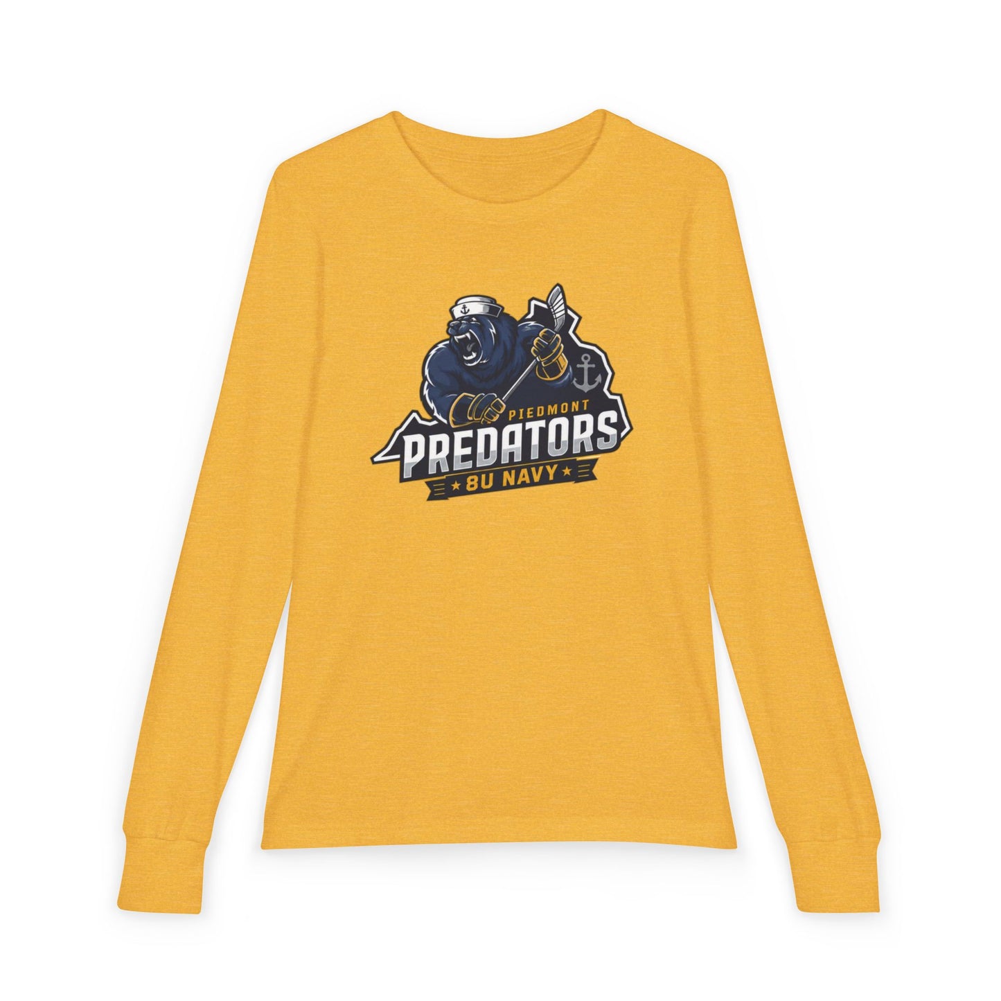 Predators 8U Navy Youth Long Sleeve Tee — Mascot Sports Team Shirt