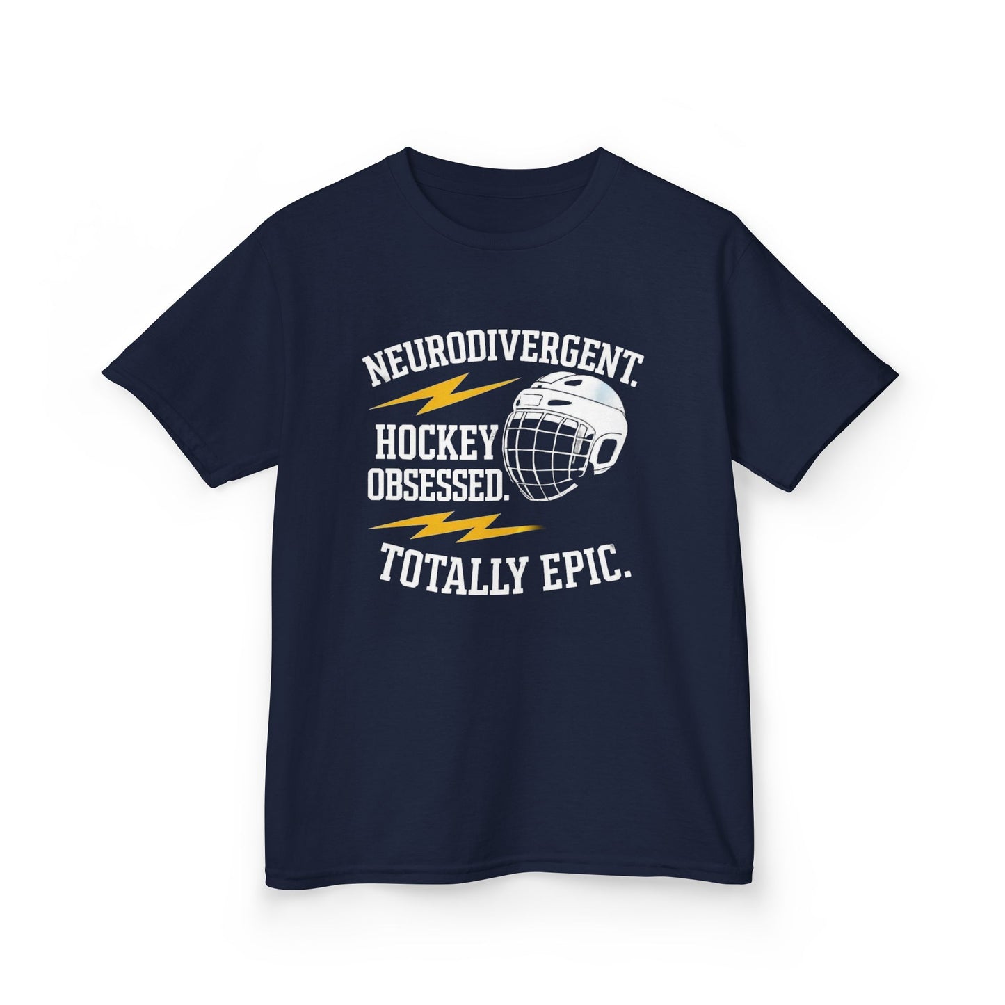 Kids Hockey T‑Shirt — "Neurodivergent Hockey Obsessed, Totally Epic"