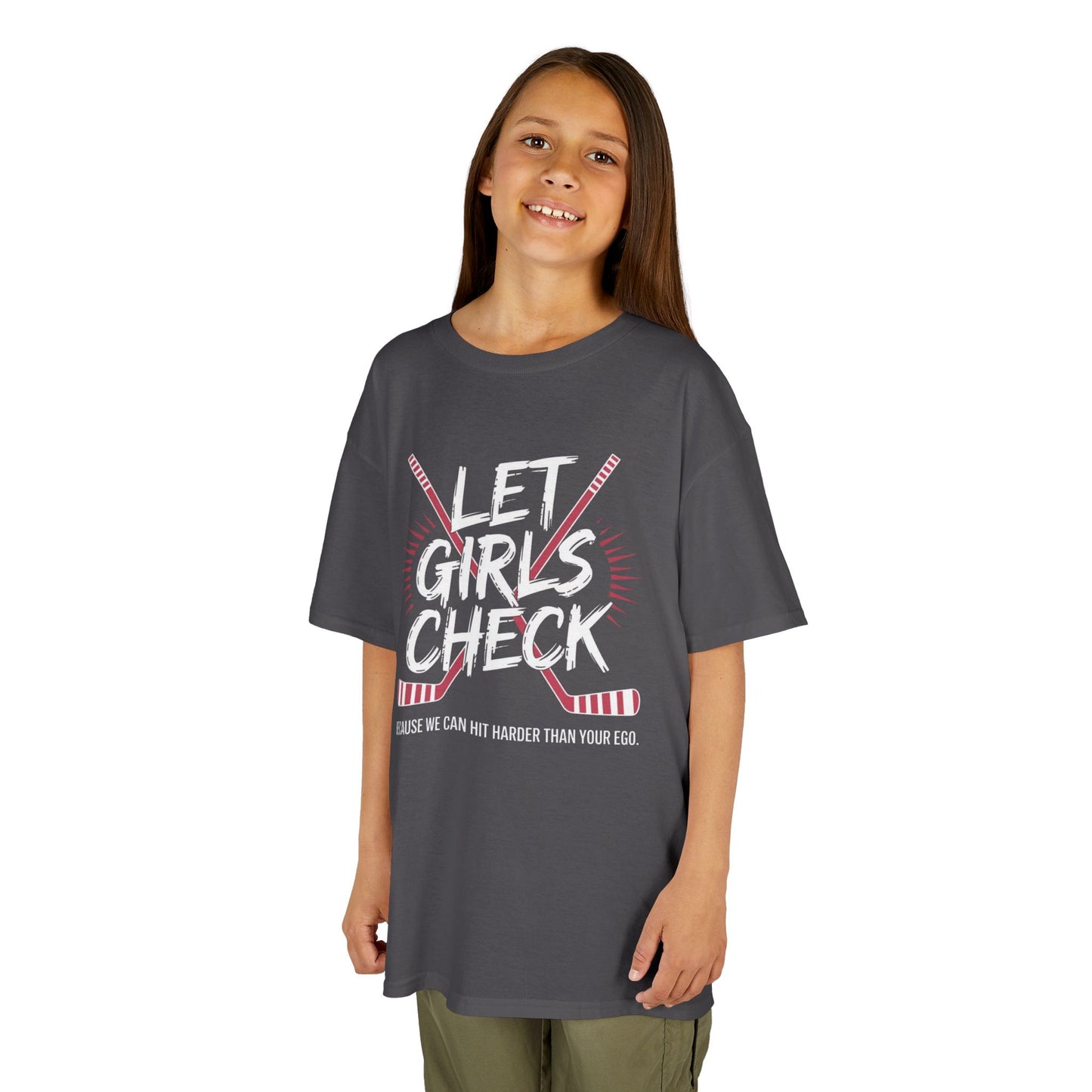 Let Girls Check Kids T-Shirt — Girls Hockey Shirt (Let Girls Check)