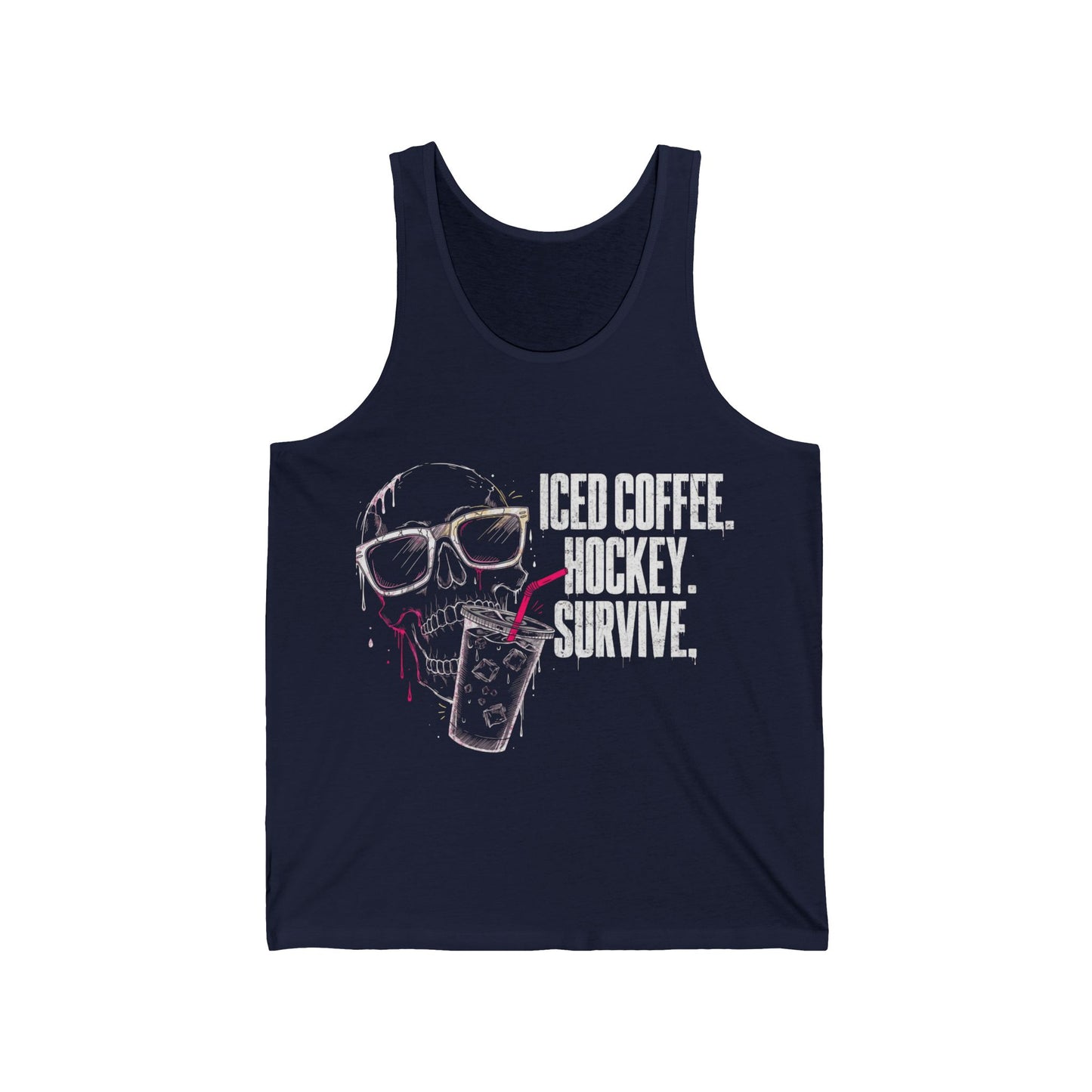 Iced Coffee. Hockey. Survive. Tank Top — Hockey Lover Graphic Tank