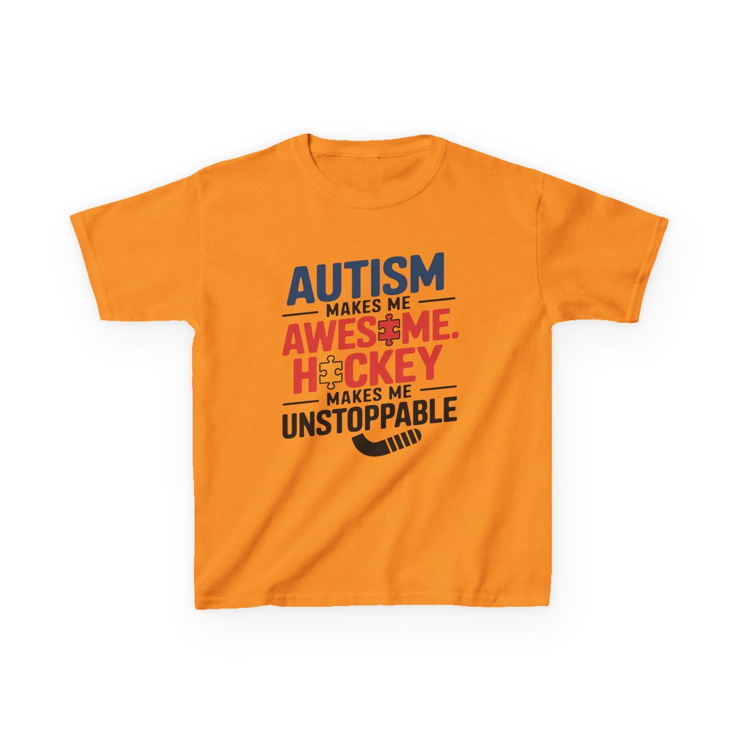 Kids Tee — "Autism Makes Me Awesome, Hockey Makes Me Unstoppable" Youth Hockey Awareness Shirt