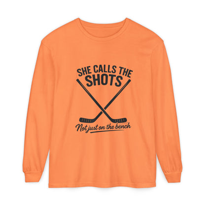 Female Hockey Coach Long Sleeve Shirt - She Calls the Shots, Sports Apparel, Gift for Athletes