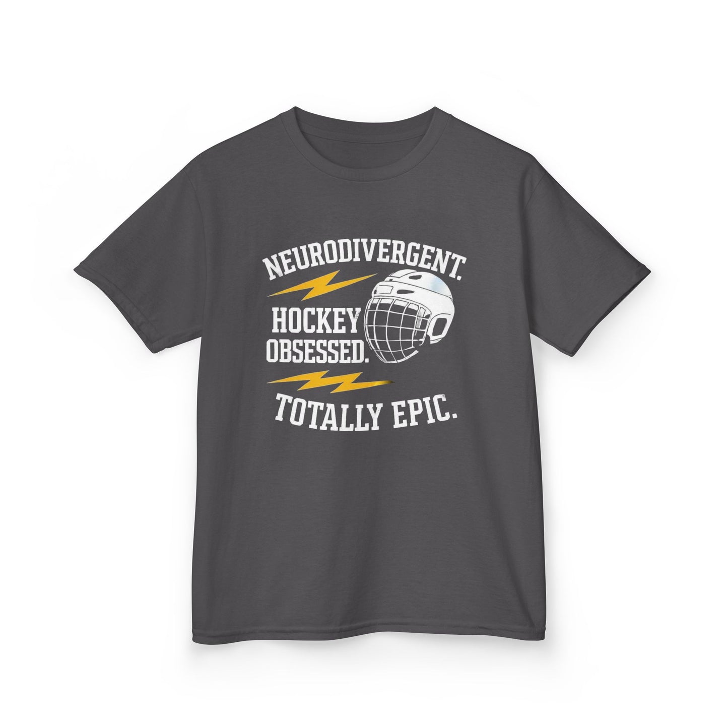 Kids Hockey T‑Shirt — "Neurodivergent Hockey Obsessed, Totally Epic"