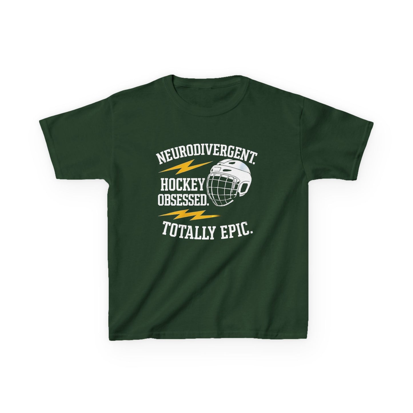 Kids Hockey T‑Shirt — "Neurodivergent Hockey Obsessed, Totally Epic"