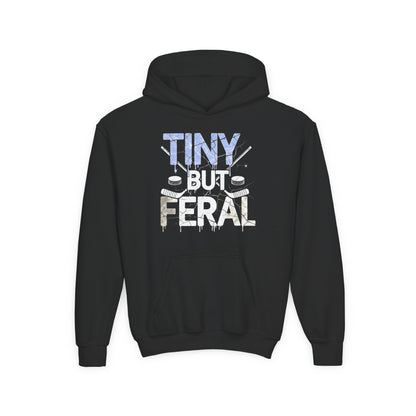 Tiny but Feral Youth Tiny Face Hoodie by Gildan