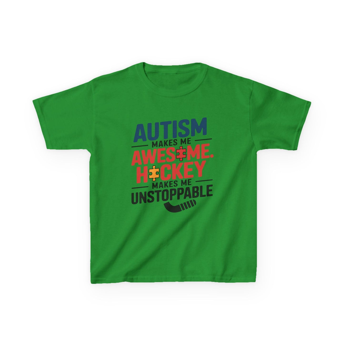 Kids Tee — "Autism Makes Me Awesome, Hockey Makes Me Unstoppable" Youth Hockey Awareness Shirt
