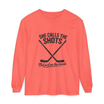 Female Hockey Coach Long Sleeve Shirt - She Calls the Shots, Sports Apparel, Gift for Athletes