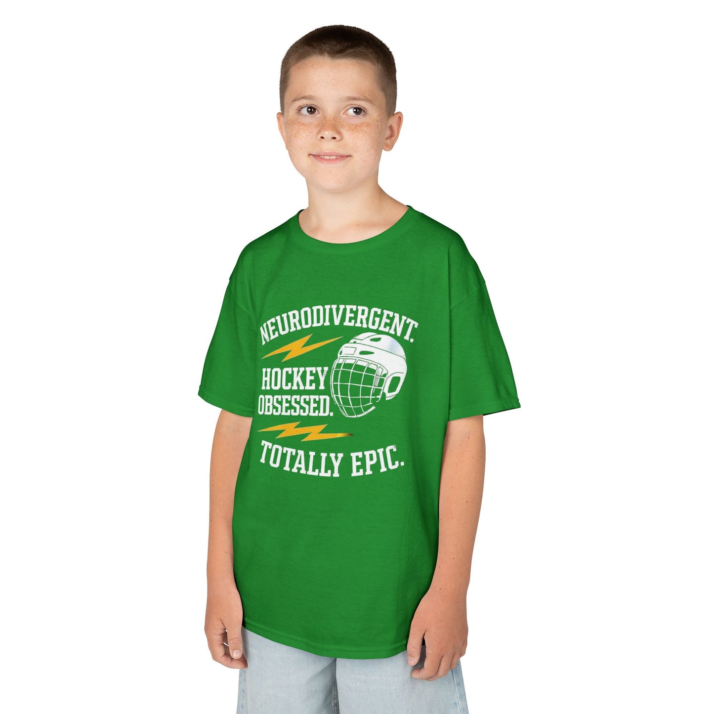 Kids Hockey T‑Shirt — "Neurodivergent Hockey Obsessed, Totally Epic"
