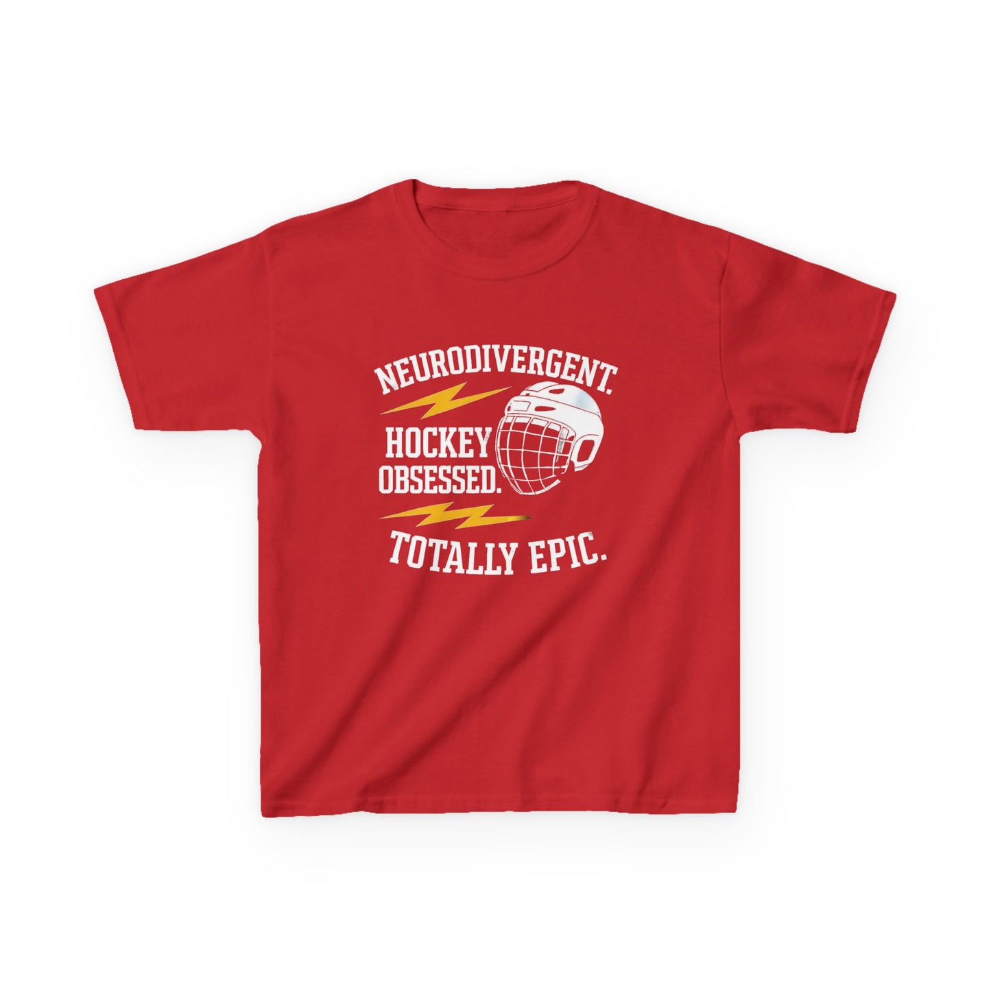 Kids Hockey T‑Shirt — "Neurodivergent Hockey Obsessed, Totally Epic"