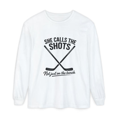 Female Hockey Coach Long Sleeve Shirt - She Calls the Shots, Sports Apparel, Gift for Athletes