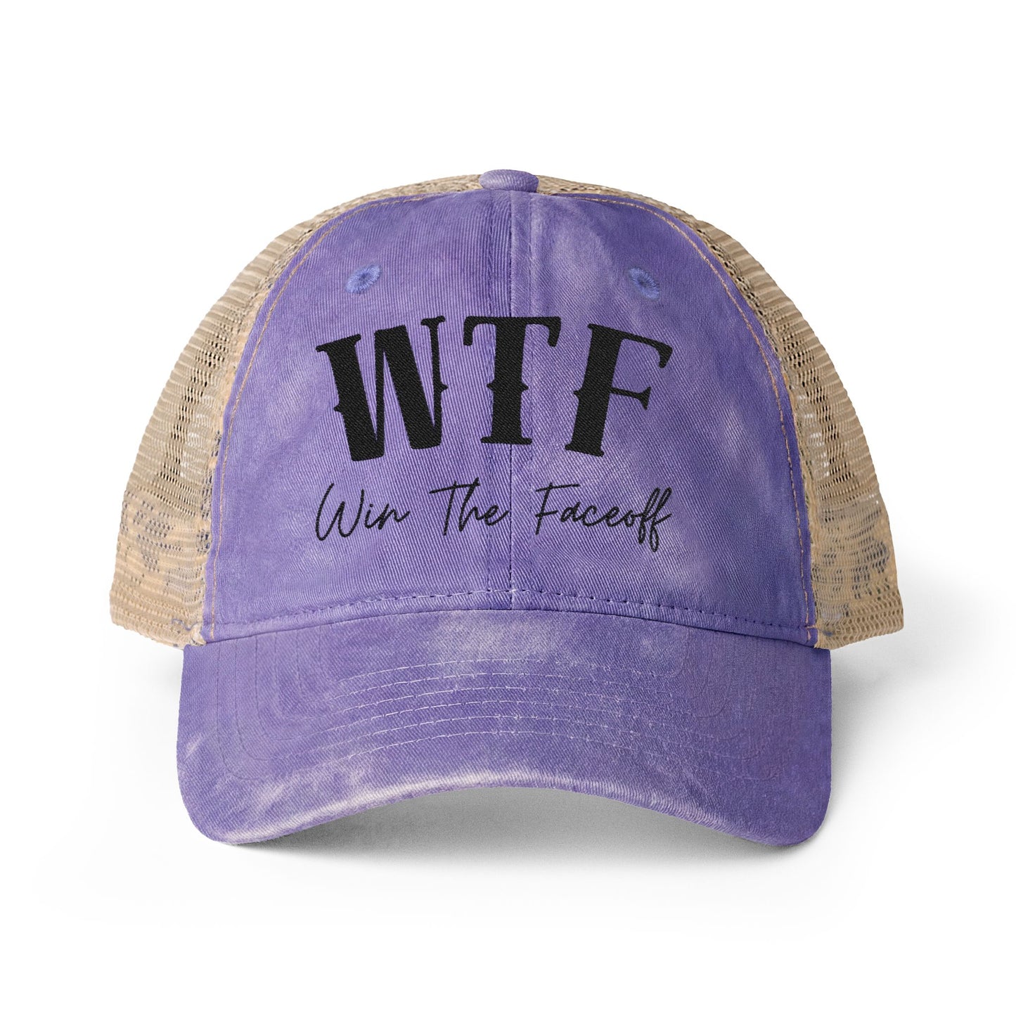 W T F Win The Faceoff Women's Washed Mesh-Back Cap