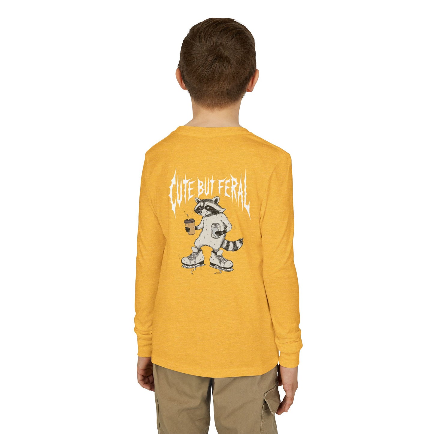 Cute But Feral Youth Long Sleeve Tee — Youth Jersey Shirt with Raccoon Graphic