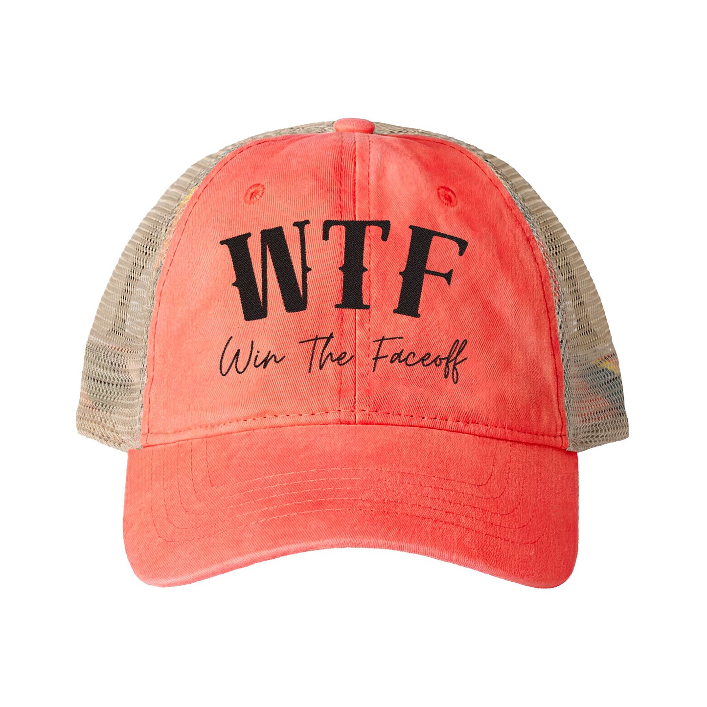 W T F Win The Faceoff Women's Washed Mesh-Back Cap