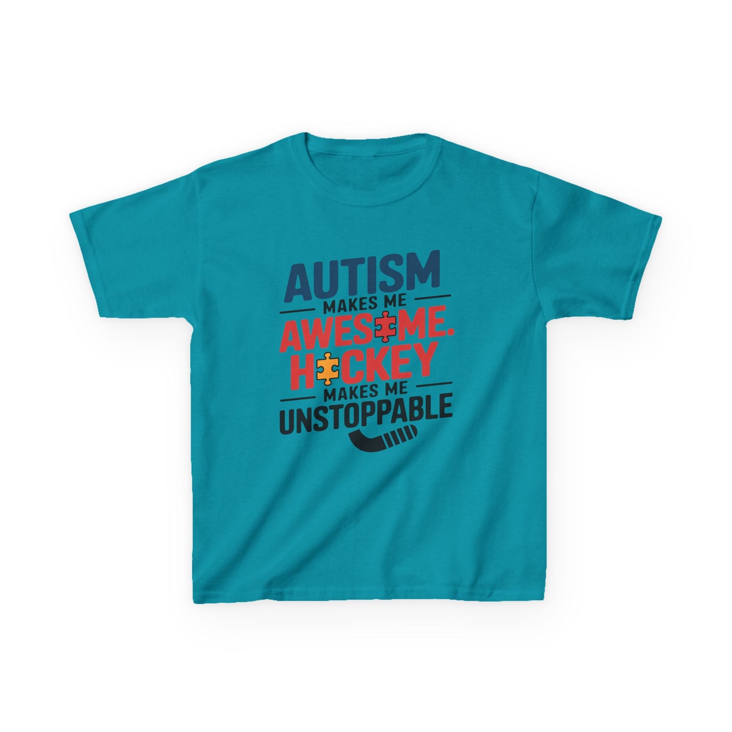 Kids Tee — "Autism Makes Me Awesome, Hockey Makes Me Unstoppable" Youth Hockey Awareness Shirt
