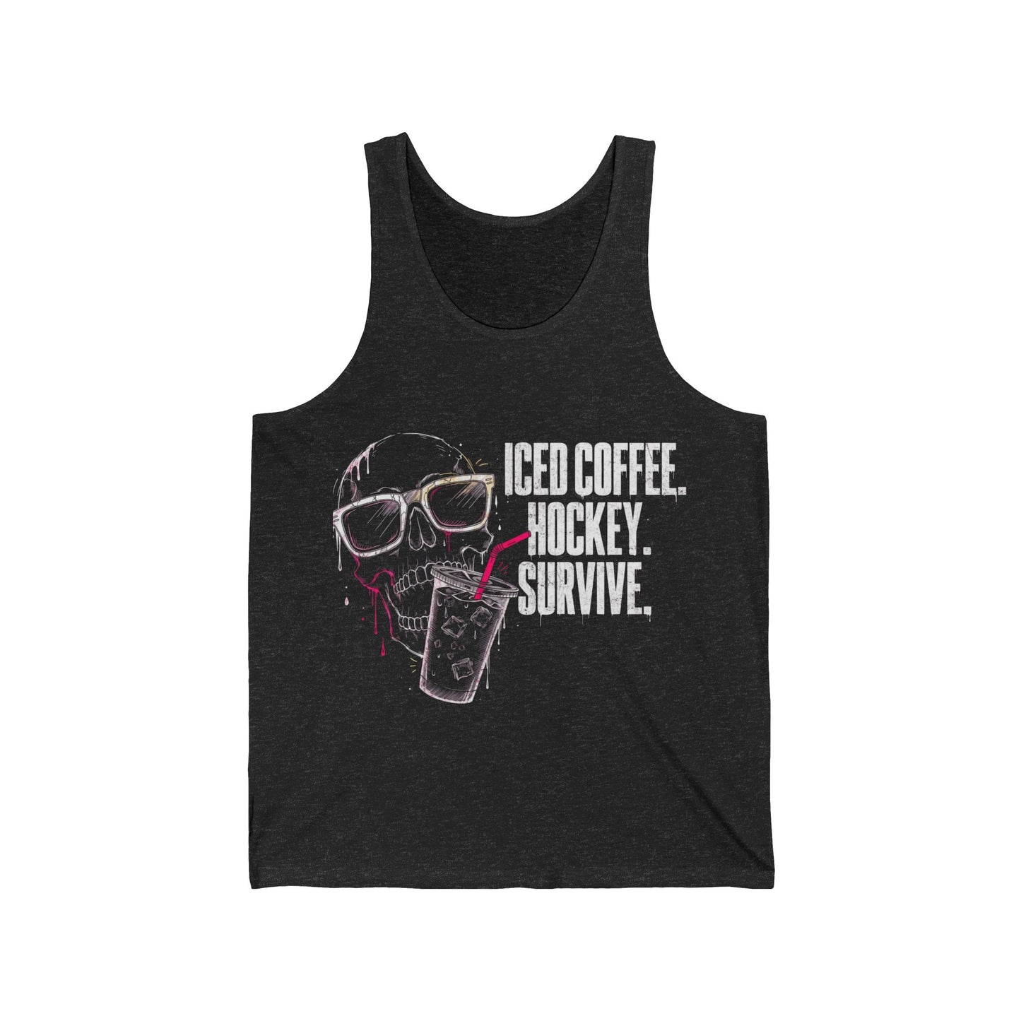 Iced Coffee. Hockey. Survive. Tank Top — Hockey Lover Graphic Tank