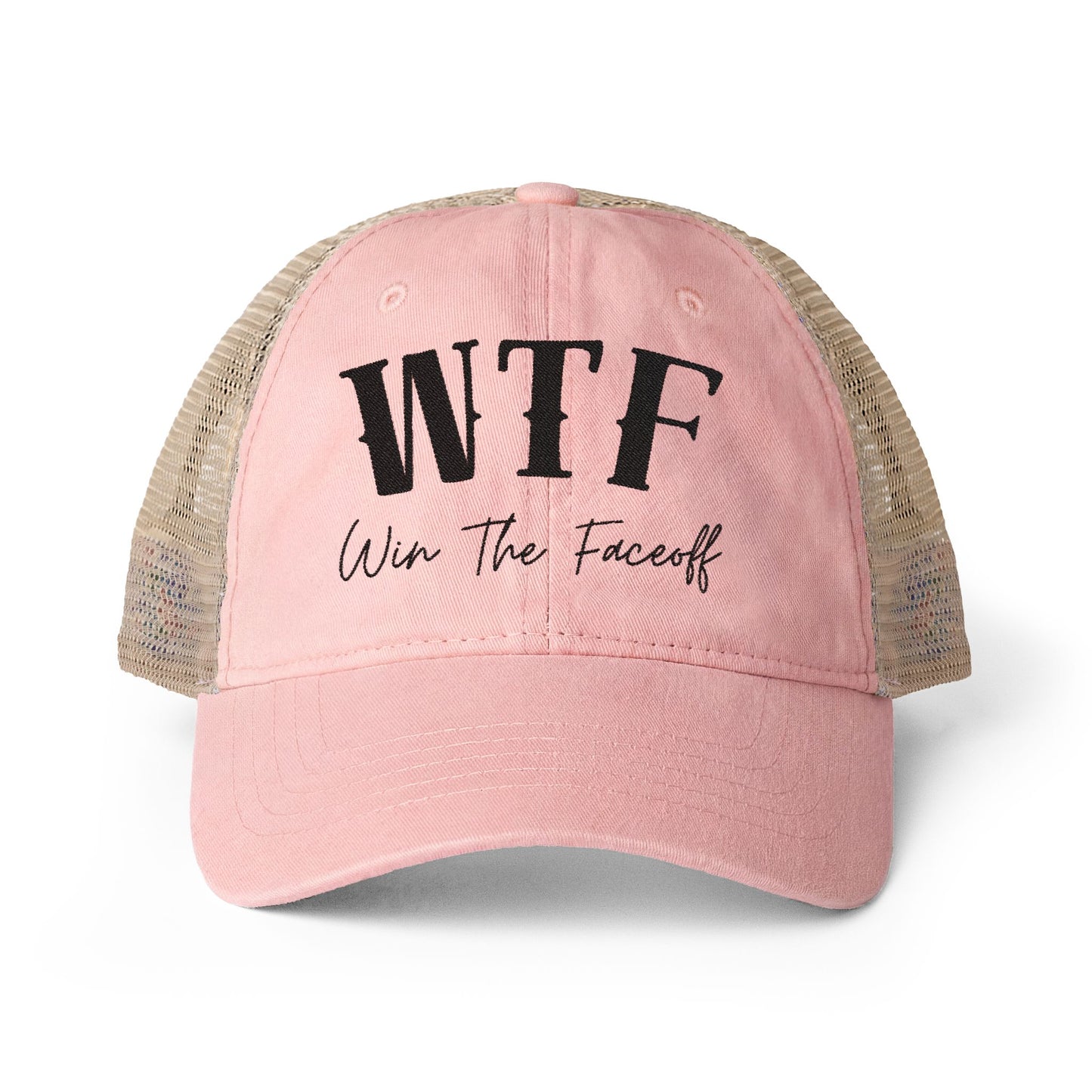 W T F Win The Faceoff Women's Washed Mesh-Back Cap