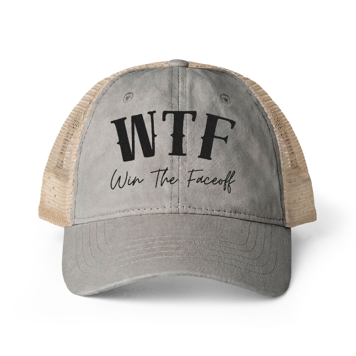 W T F Win The Faceoff Women's Washed Mesh-Back Cap
