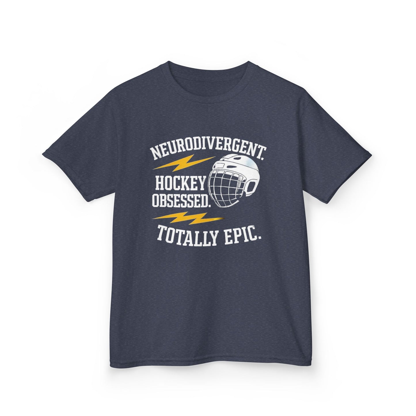 Kids Hockey T‑Shirt — "Neurodivergent Hockey Obsessed, Totally Epic"