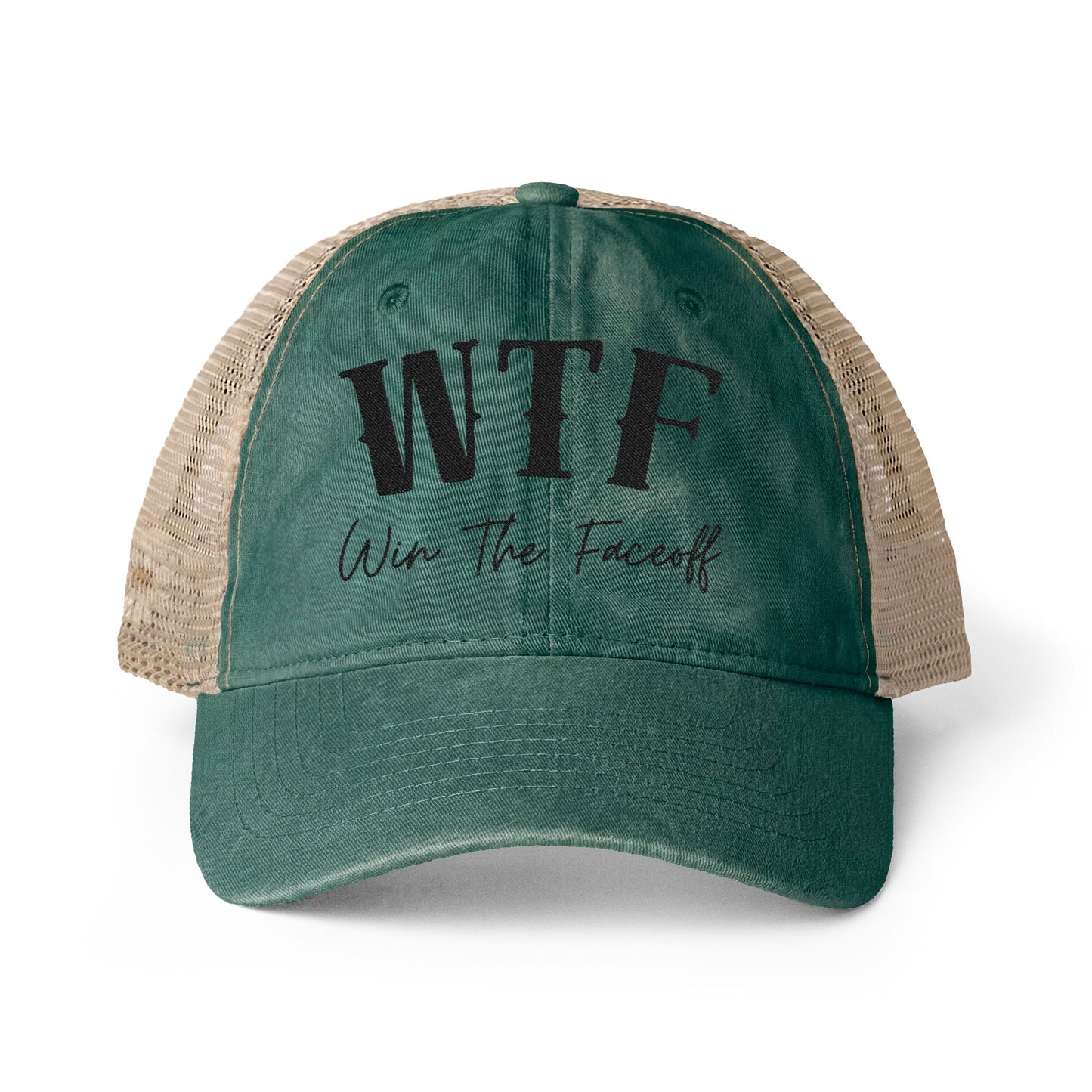 W T F Win The Faceoff Women's Washed Mesh-Back Cap