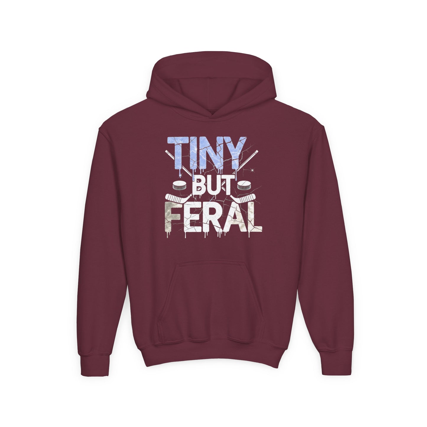 Tiny but Feral Youth Tiny Face Hoodie by Gildan