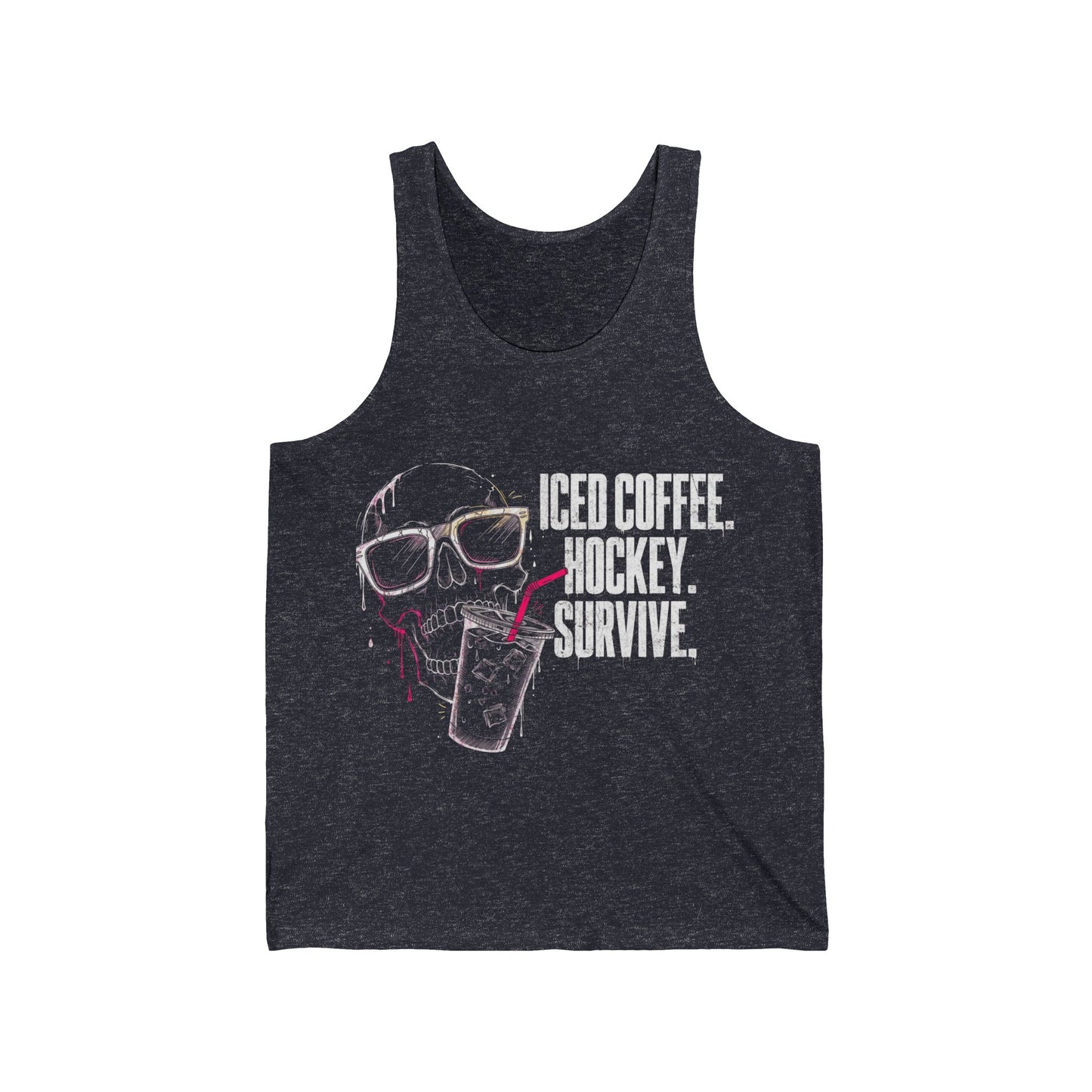 Iced Coffee. Hockey. Survive. Tank Top — Hockey Lover Graphic Tank