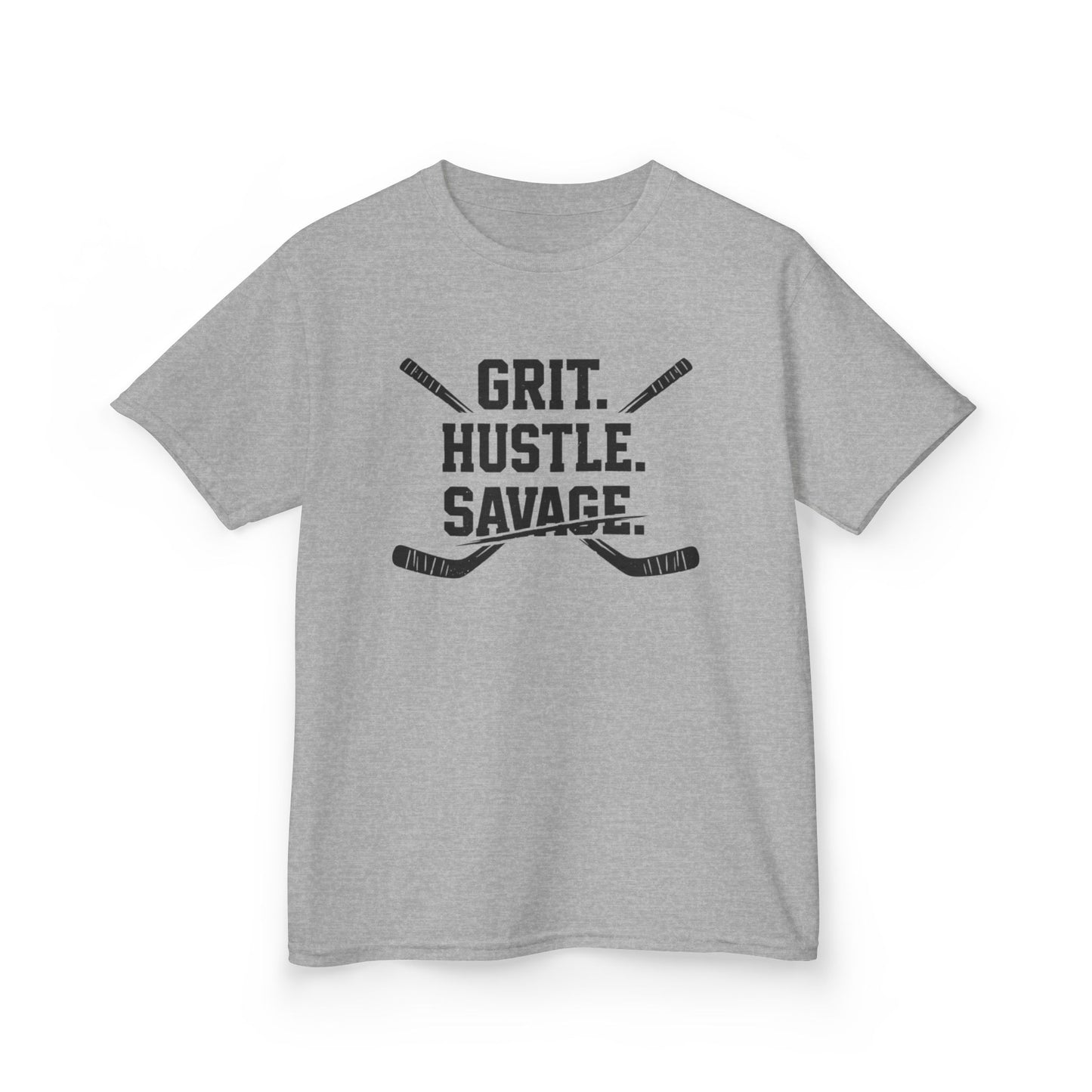 Kids Hockey Tee — "Grit. Hustle. Savage."