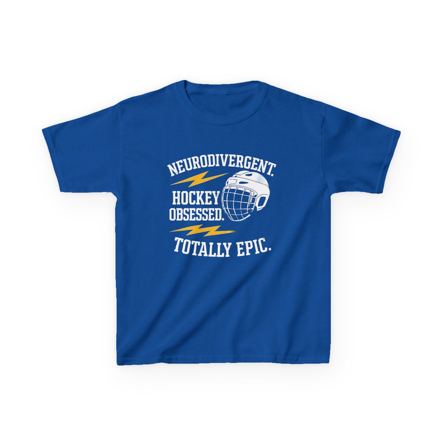 Kids Hockey T‑Shirt — "Neurodivergent Hockey Obsessed, Totally Epic"
