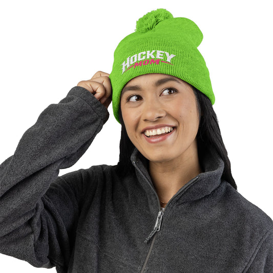 Hockey Mom Pom-Pom Knit Cap — Embroidered Winter Beanie