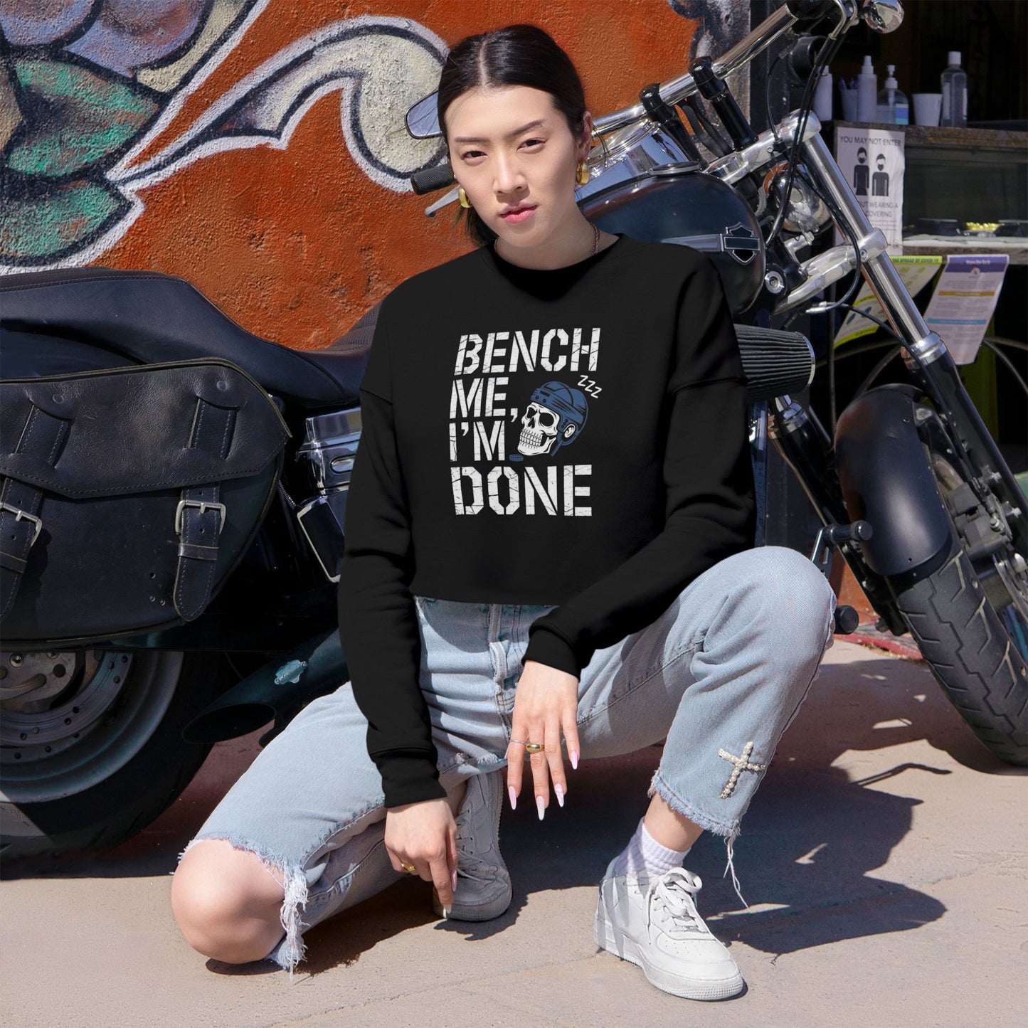 Cropped Sweatshirt — "Bench Me I'm Done"