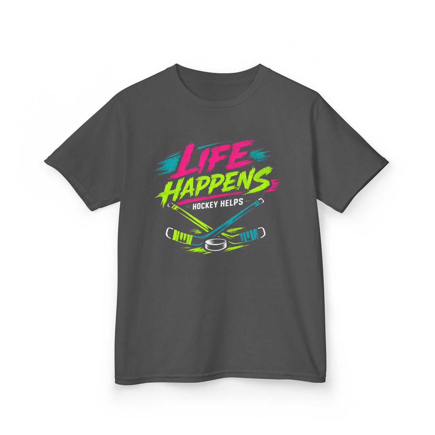 Kids Tee — "Life Happens, Hockey Helps"