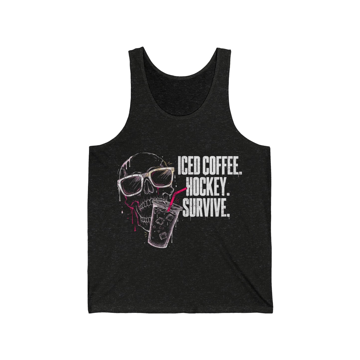 Iced Coffee. Hockey. Survive. Tank Top — Hockey Lover Graphic Tank